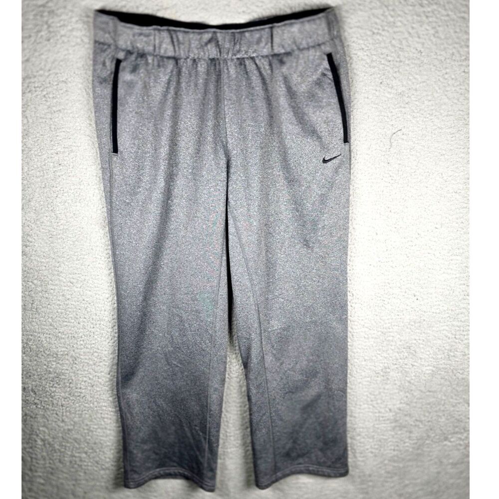 Nike Therma Fit Gray Fleece Training Pants Large Straight Leg Pockets